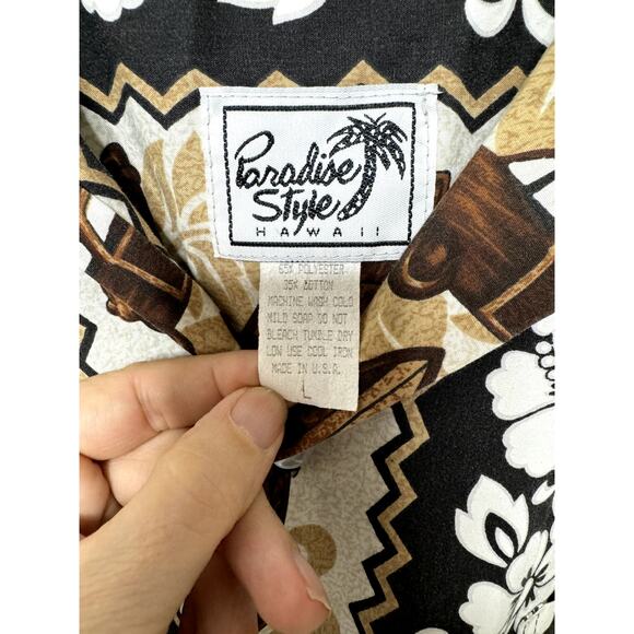 Vintage Paradise Style Hawaiian Button Up Shirt USA Made Short Sleeve Mens Large - Picture 8 of 8